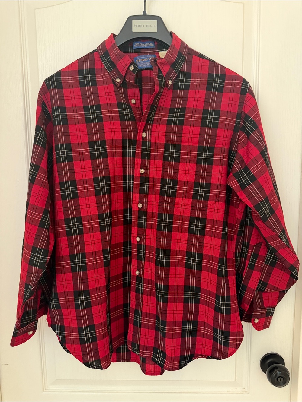 Pendleton Red and Black Plaid Button-Down Shirt with Button-Down Collar